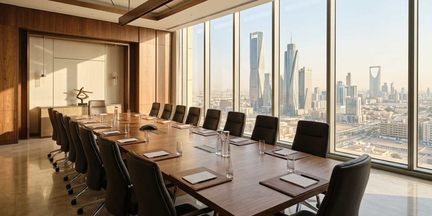 IBRU Holding boardroom overlooking city skyline