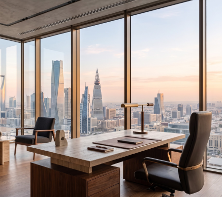 IBRU Holding office overlooking the city skyline